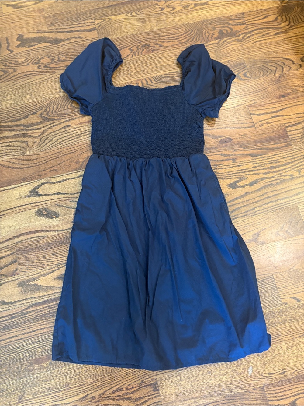 LOFT Navy Puff-Sleeve Smocked Waist Girls Dress